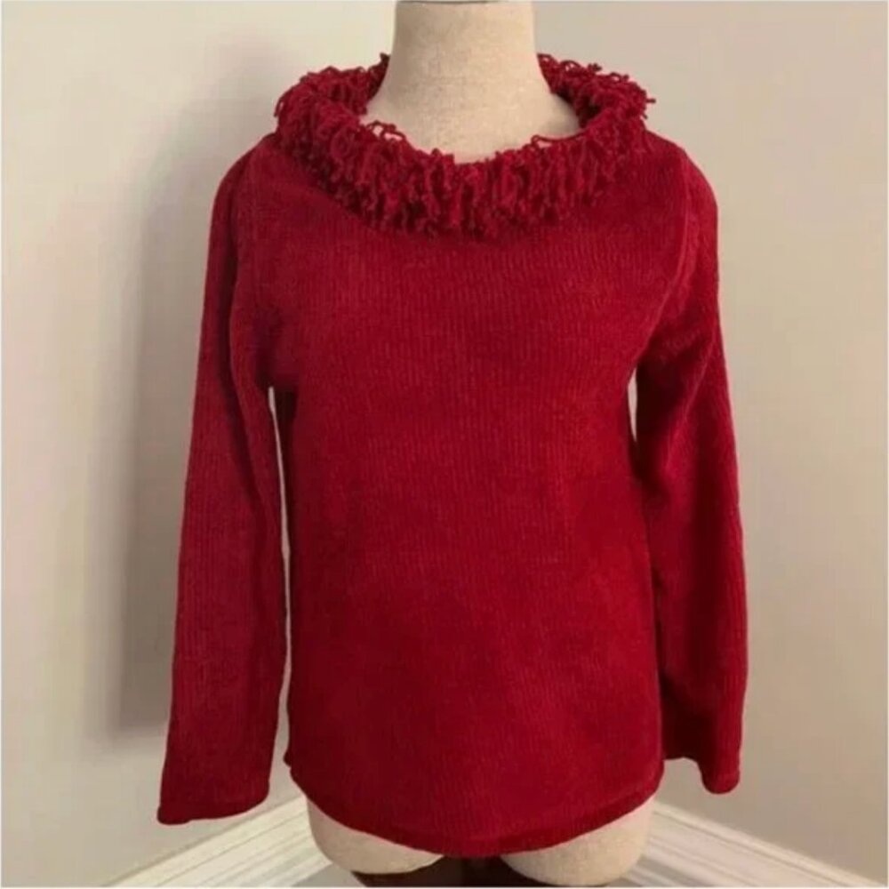 Designers Originals Studio Chenille Long Sleeve Sweater Fringe Collar Size Small
